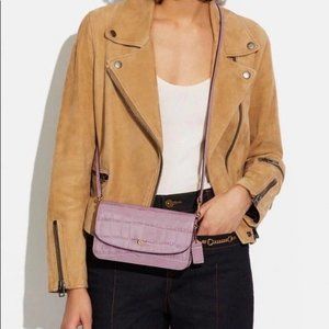 Coach Ice Purple Crocodile Embossed Leather Convertible Crossbody Clutch Bag NWT